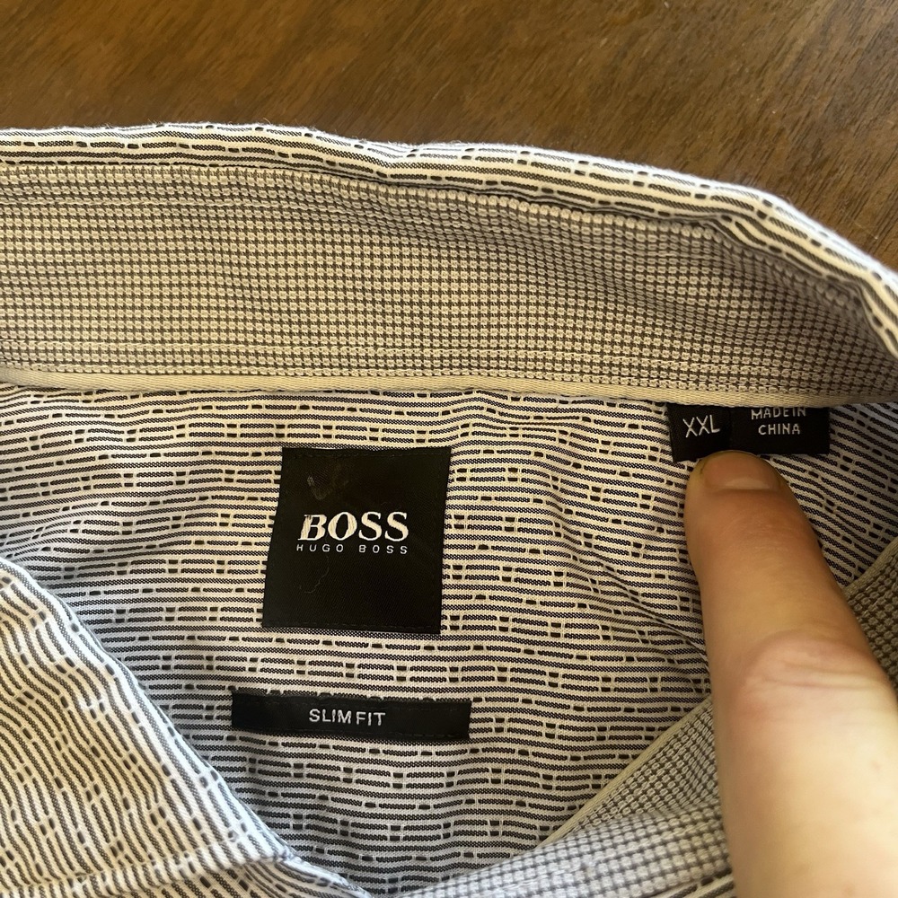 Hugo Boss Shirt Men's 2XL White Black Long Sleeve Dress Shirt Cotton Regular Fit - Picture 6 of 12